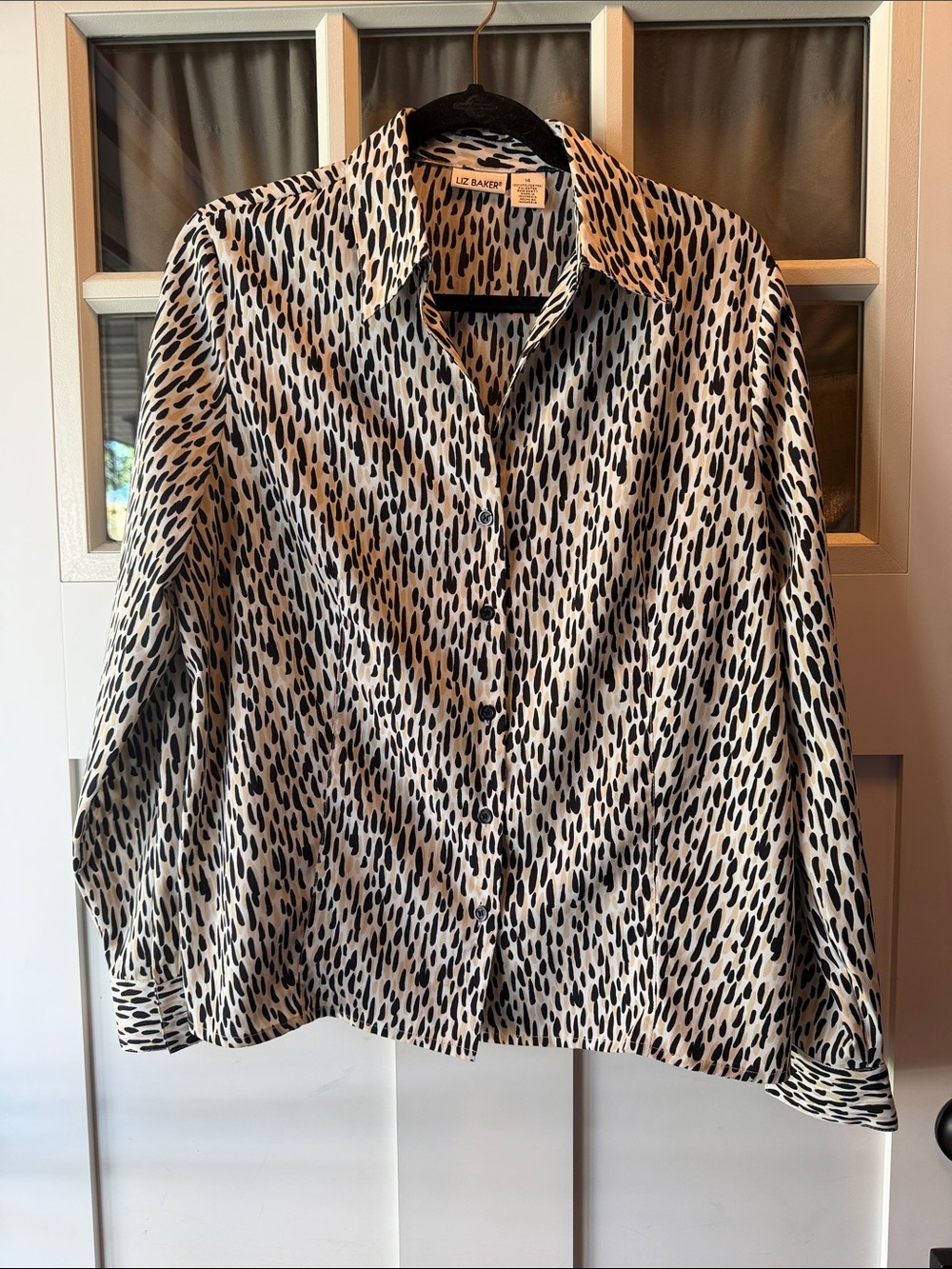 Liz Baker Black and Cream Dotted Print Button-Down Shirt